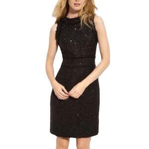 MICHAEL Michael Kors Fringed Sleeveless Slit Pencil Mini Dress in Black Tweed